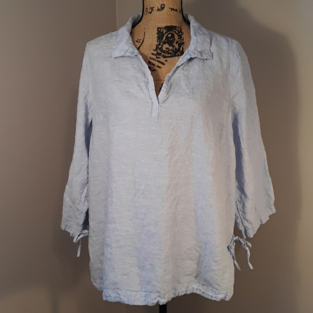 Sigrid Olsen Blue Linen Top XL